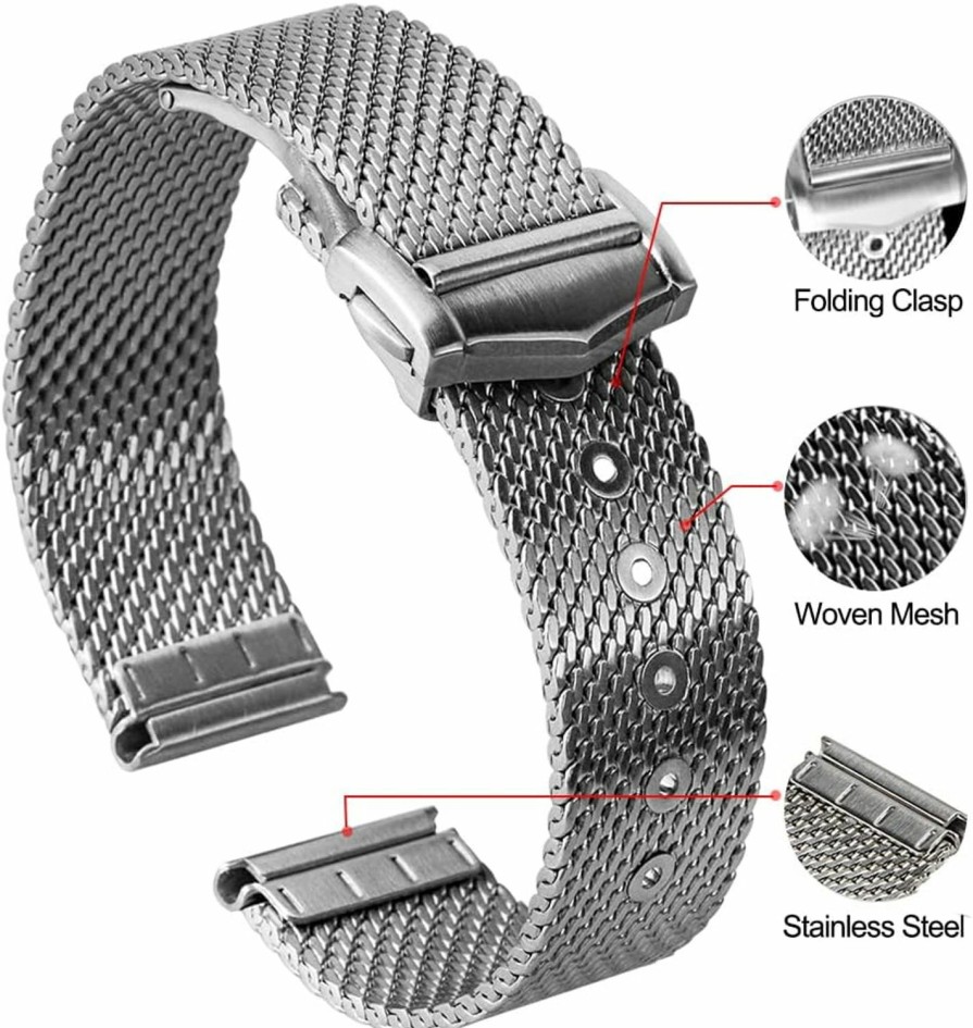 Hot watchdives Watchdives Watch Band Stainless Steel Mesh Straps For Men, 20Mm Mesh Bracelet Adjustable Woven Metal Straps