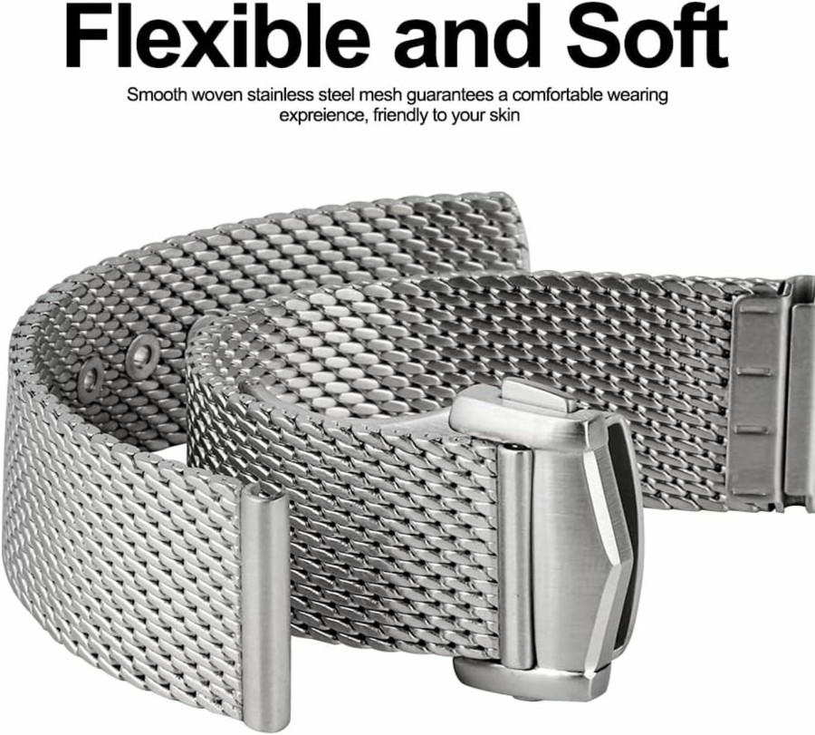 Hot watchdives Watchdives Watch Band Stainless Steel Mesh Straps For Men, 20Mm Mesh Bracelet Adjustable Woven Metal Straps