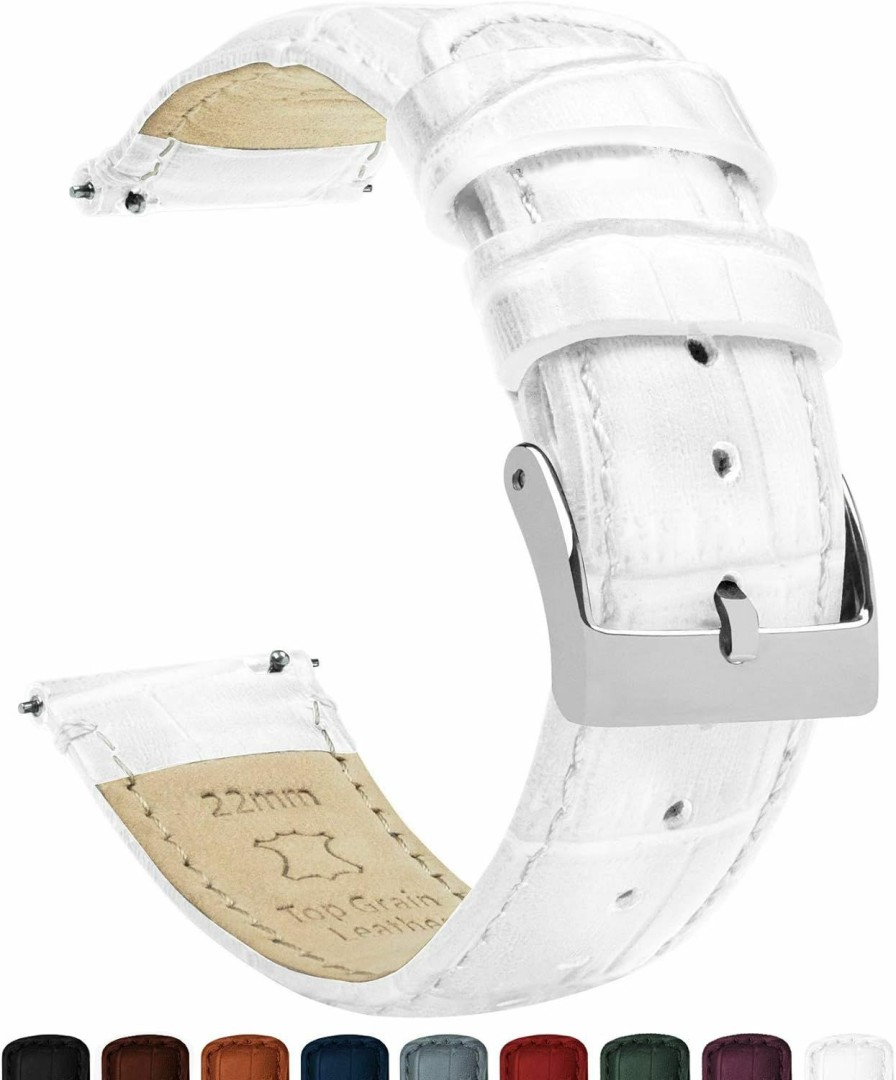 Clearance BARTON WATCH BANDS 12Mm White - Barton Alligator Grain - Quick Release Leather Watch Bands