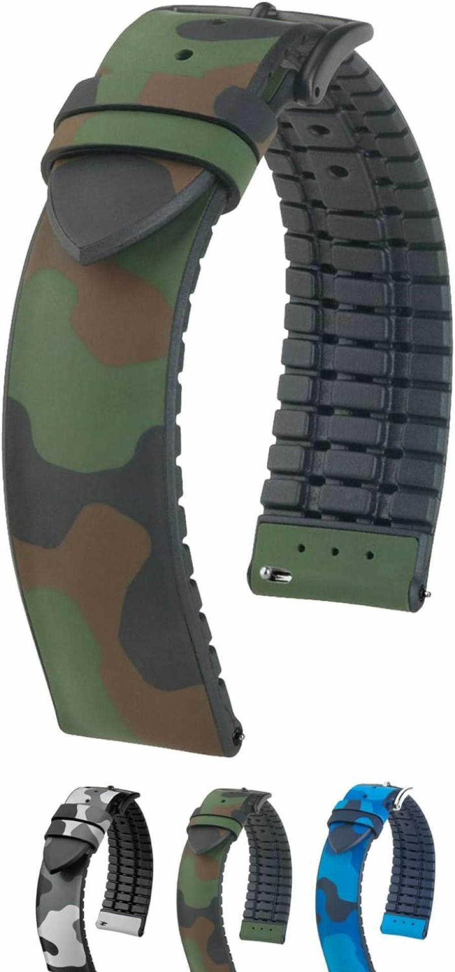 Online HIRSCH H Hirsch John Leather Watch Strap - Camo Camouflage - Caoutchouc Performance Core - Water Resistant Natural Rubber - 20Mm, 22Mm - Blue, Green, Grey - Quick Release Watch Band