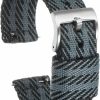 New HARFINGTON Black Grey Nylon Striped Watchband 20Mm Width Premium Nylon Strap, Soft And Comfortable Replacement Canvas Watch Band