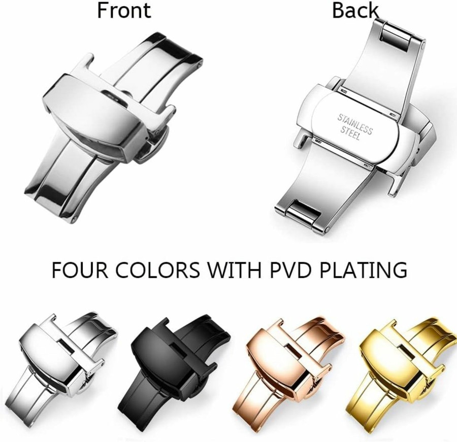 New Generic Butterfly Deployment Clasp Replacement Push Button Buckle For Leather Watch Bands Straps In Silver(18Mm,20Mm,22Mm)