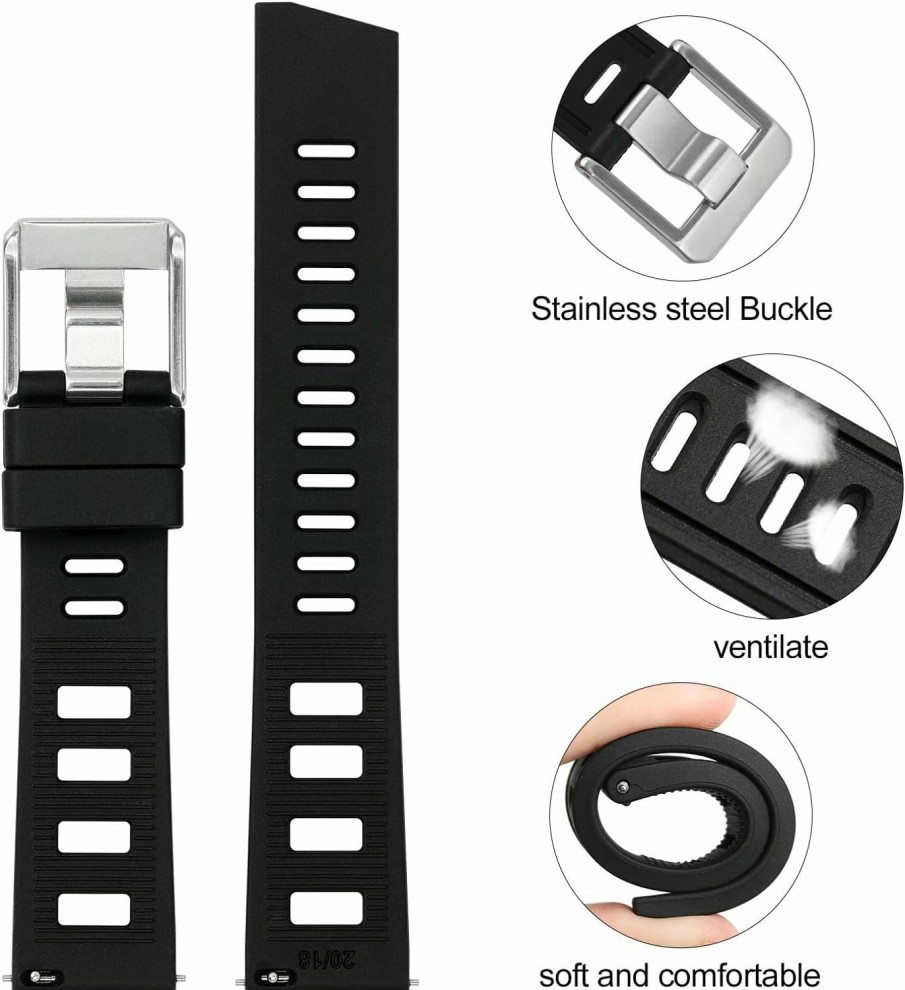 Wholesale 1963 Watch Rubber Watch Band 20Mm, Fast Release Watch Strap, Waterproof Soft Watch Bands With Soild Stainless Buckle, Breathable Wrist Watch Straps With 2 Fix Loops, Replacement Dive Watchbands For Men Women