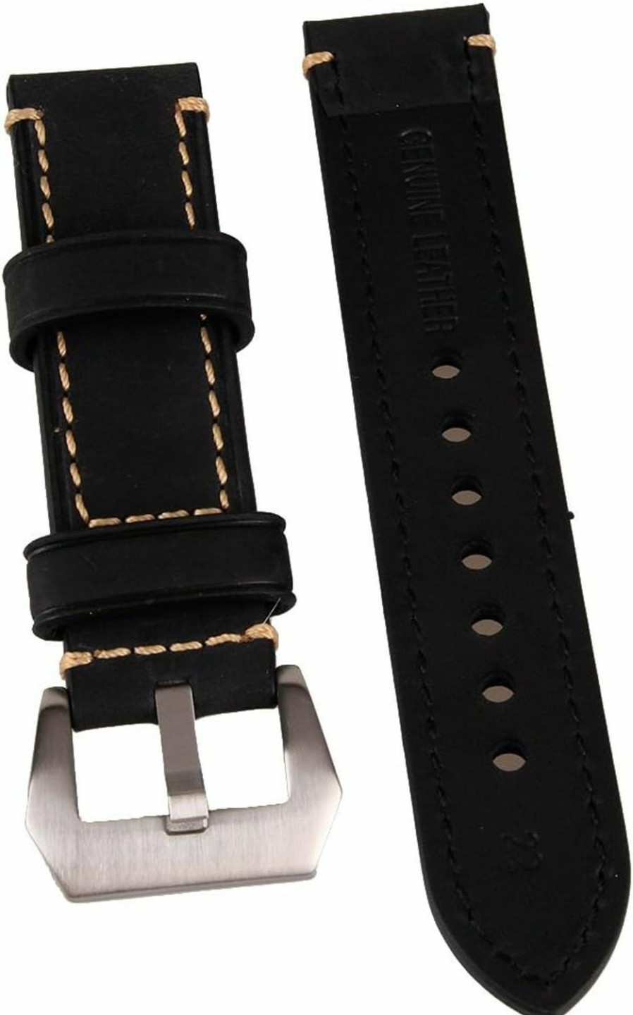 Wholesale szzijia Szzijia 22Mm Black Brown Genuine Leather Watchband Wristwatch Watch Band Stainless Buckle