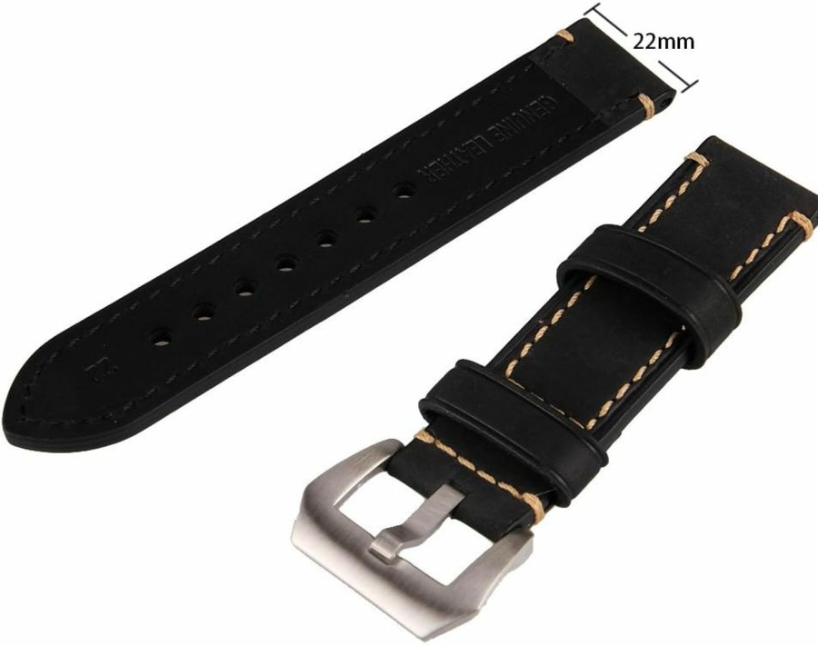 Wholesale szzijia Szzijia 22Mm Black Brown Genuine Leather Watchband Wristwatch Watch Band Stainless Buckle