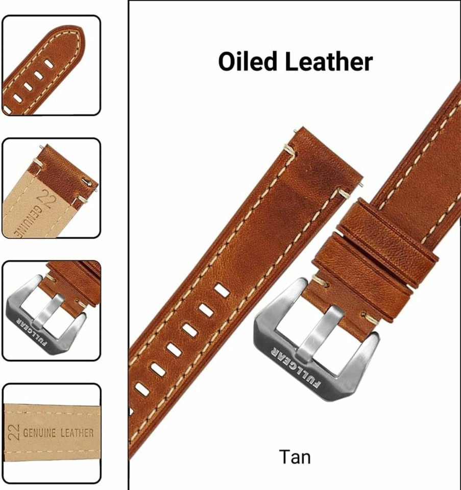 Clearance FullGear Fullgear 22Mm Quick Release Genuine Oiled Leather Watch Replacement Strap Band Bracelet, Stainless Steel Buckle, For Men Uni