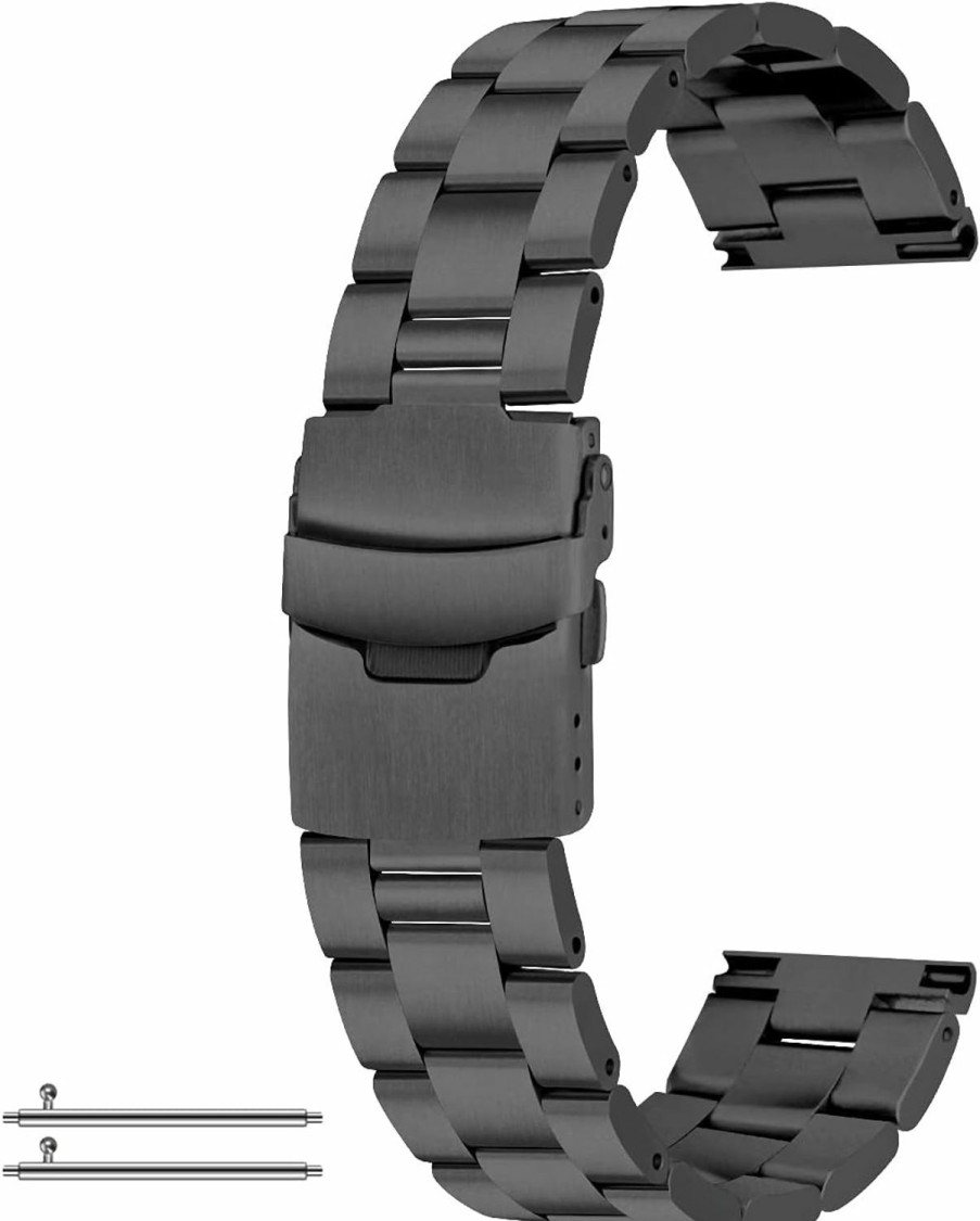 New SINAIKE Classic 3D Flat Tapered Stainless Steel Black Silver Watch Band Quick Release Metal Duty Double Locks Watch Strap For Men Women 18Mm 20Mm 22Mm 24Mm