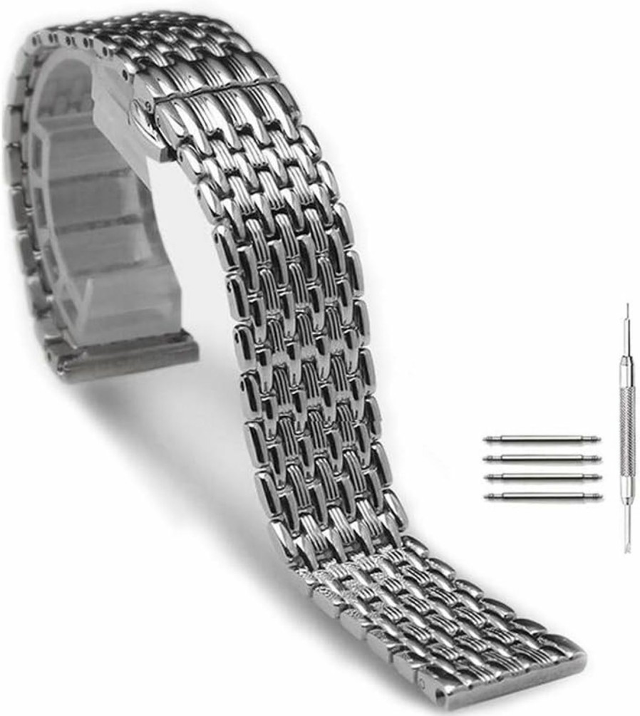 Best Kaixuan Solid Stainless Steel Polished Metal Watch Band Strap Buckle Clasp For Men Women 16Mm/18Mm/20Mm/22Mm Silver