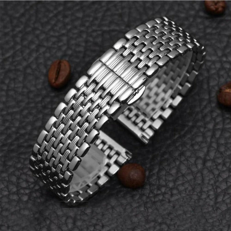 Best Kaixuan Solid Stainless Steel Polished Metal Watch Band Strap Buckle Clasp For Men Women 16Mm/18Mm/20Mm/22Mm Silver