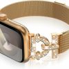 Online Surace Surace Compatible With Gold Apple Watch Bands 40Mm For Women, Jewelry Diamond Rhinestone Stainless Steel Metal Wristband Strap With Bling Pc Protective Case For Iwatch Series 6/5/4 Se, Gold/Rainbow