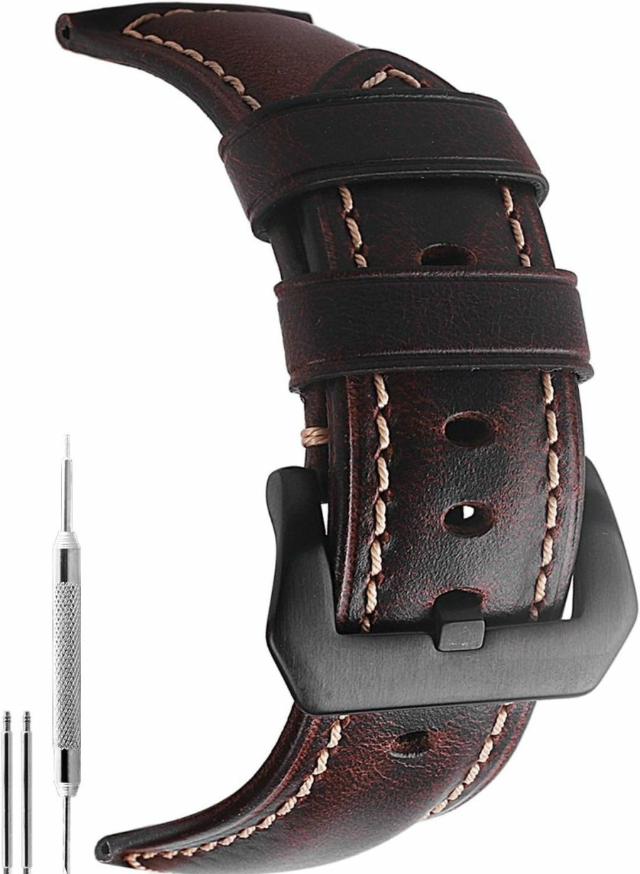 New szzijia Szzijia 26Mm Genuine Leather Watch Band Red Oil-Tanned Natural Crack Leather Wrist Straps With Durable Buckle