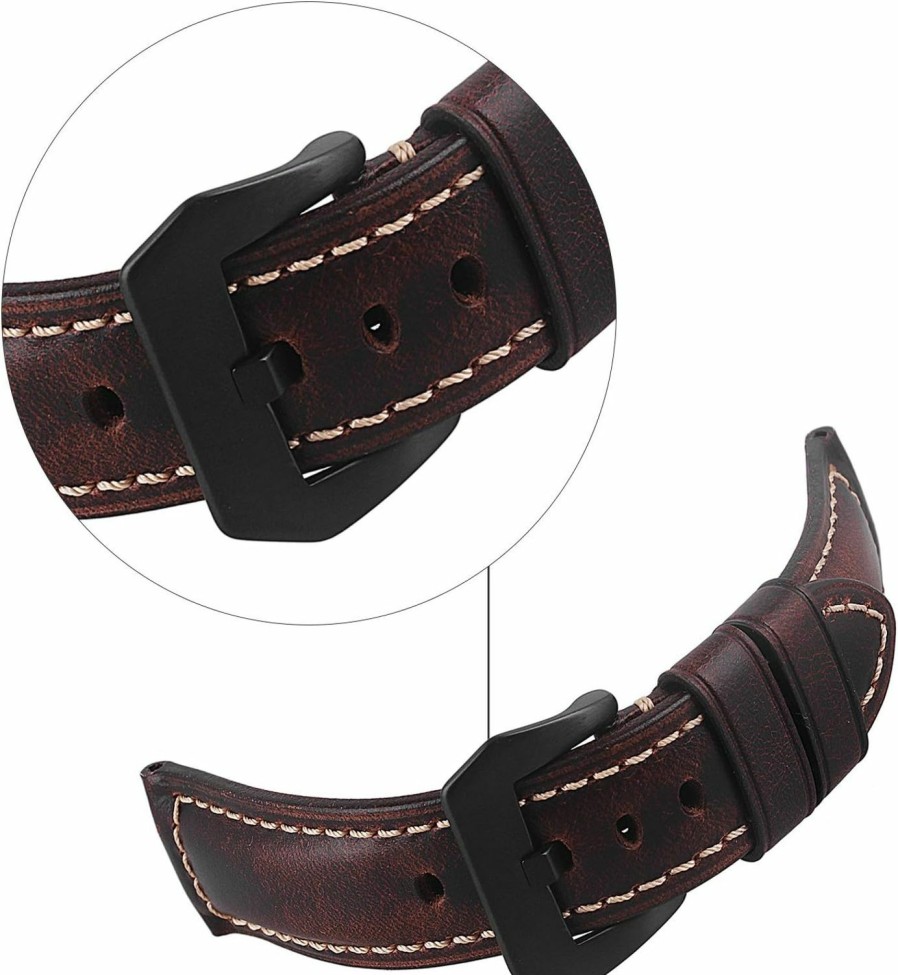 New szzijia Szzijia 26Mm Genuine Leather Watch Band Red Oil-Tanned Natural Crack Leather Wrist Straps With Durable Buckle