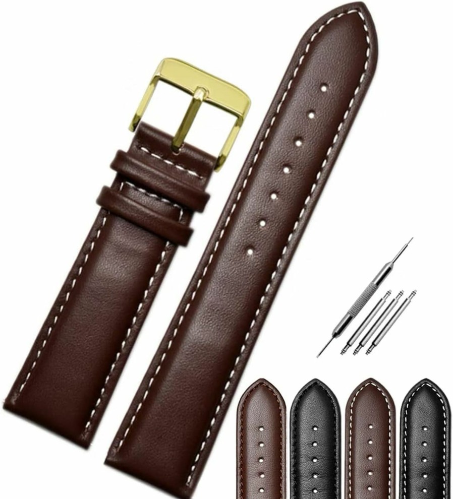 Best Strapseeker Jaxon Strap Gold Buckle Pin Genuine Padded Leather Watch Band- Premium Watchband Replacement For Men & Women- Watch Strap With Stitches Brown Black Color- Compatible Most Watches- Choose Size