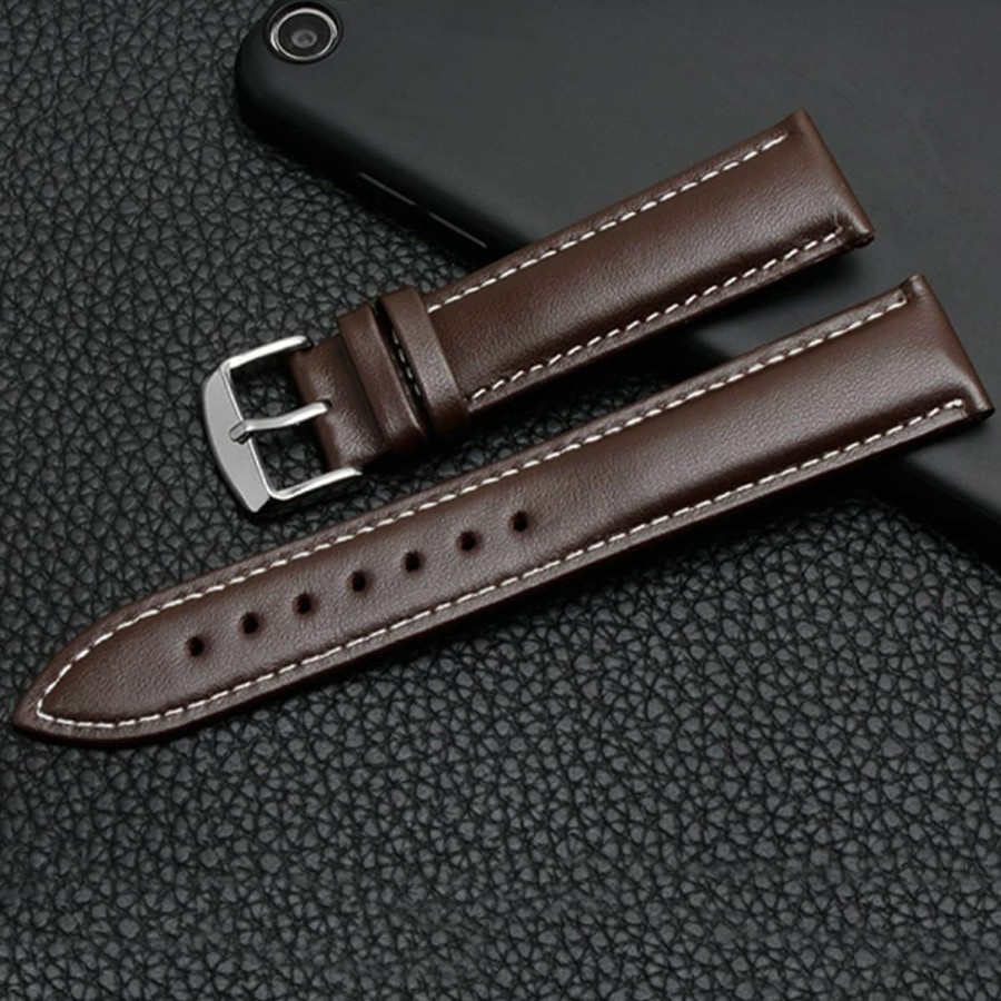 Best Strapseeker Jaxon Strap Gold Buckle Pin Genuine Padded Leather Watch Band- Premium Watchband Replacement For Men & Women- Watch Strap With Stitches Brown Black Color- Compatible Most Watches- Choose Size