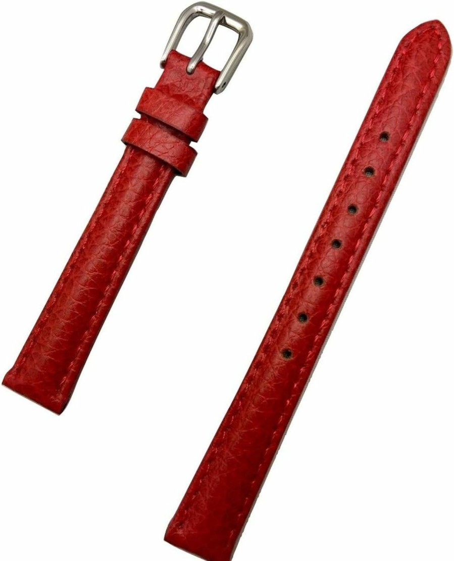 Clearance NewLife 12Mm Red Genuine Leather Watchband | Matte Quality, Lightly Padded Replacement Wrist Watchstrap That Brings New Life To Any Watch (Womens Standard Length)