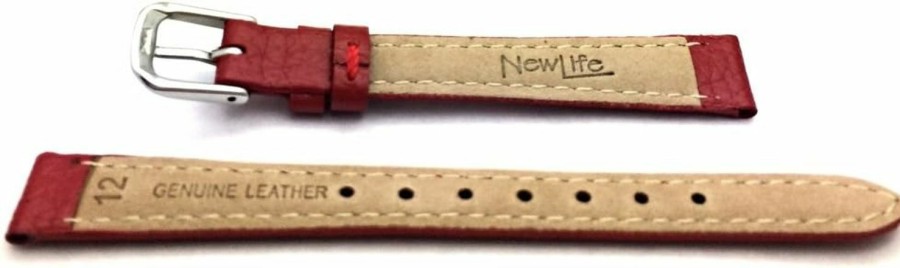 Clearance NewLife 12Mm Red Genuine Leather Watchband | Matte Quality, Lightly Padded Replacement Wrist Watchstrap That Brings New Life To Any Watch (Womens Standard Length)