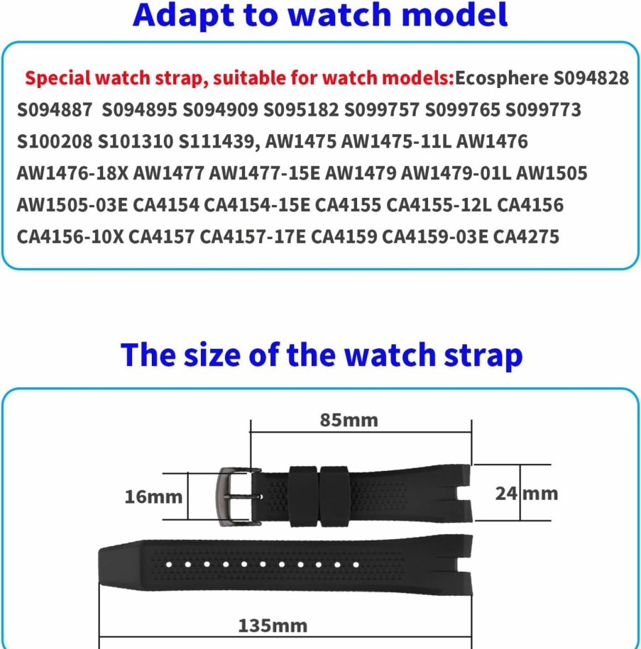 Clearance MMBAY Mmbay 24Mm Rubber Watch Bands Replacement Fit For Citizen Ecosphere Aw1475 Aw1476 Aw1477 Aw1479 Aw1505 Ca4154 Ca4155 Ca4156 Ca4157 Ca4159 Ca4159-03E Ca4275 Silicone Strap Wirstband For Men And Women Bracelet Watch Accessories