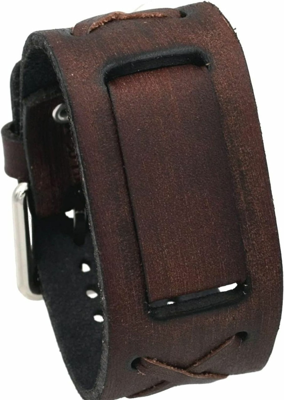 New Nemesis Nemesis #Bfxbb Vintage Charcoal Brown Criss Cross Wide Leather Cuff Watch Wrist Band