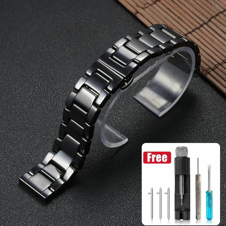 Best Nice Pies Ceramic Watch Band Universal Strap With Quick Release Pins Butterfly Buckle Deployment Clasp Bracelet 14Mm 16Mm 18Mm 20Mm 22Mm White Black