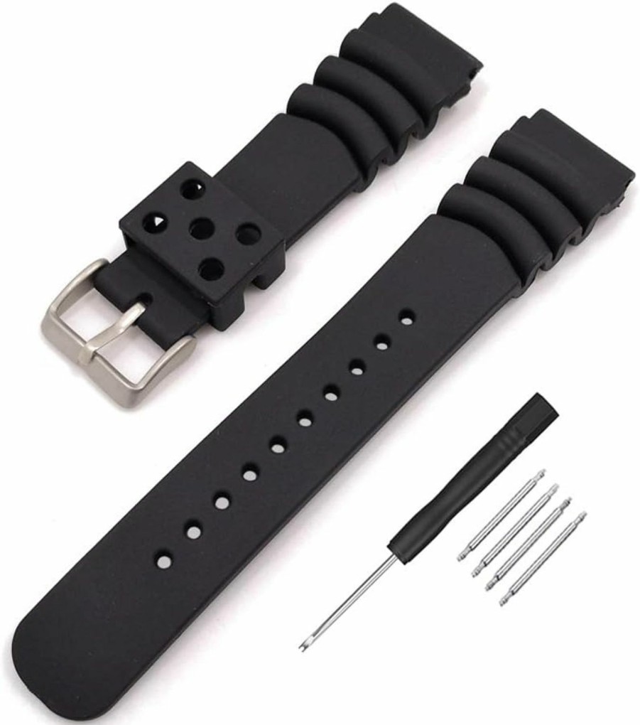 New Yiran1672 Black Silicone Rubber Curved Line Watch Band 18Mm 20Mm 22Mm 24Mm Fit For Seiko Watches Extra Long Replacement Divers Model Sport Watch Strap For Men And Women