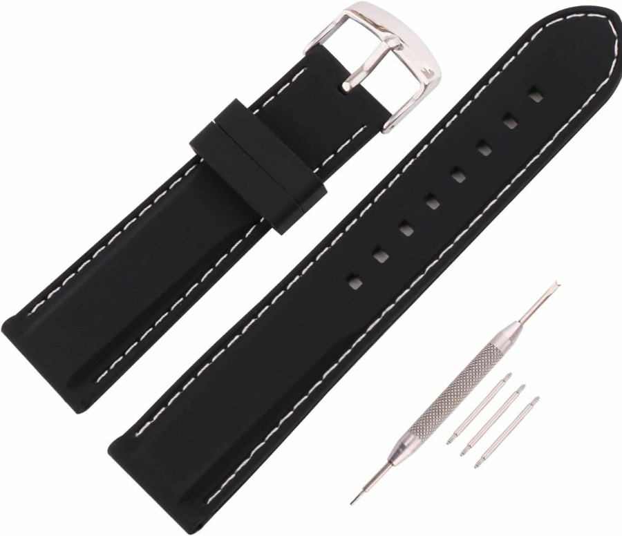 Best MMBAY Anti-Sweat Black Rubber Silicone Watch Band 18Mm 20Mm 22Mm 24Mm 26Mm Sporty Wristband Watch Strap Accessories Match All Watches For Men Women