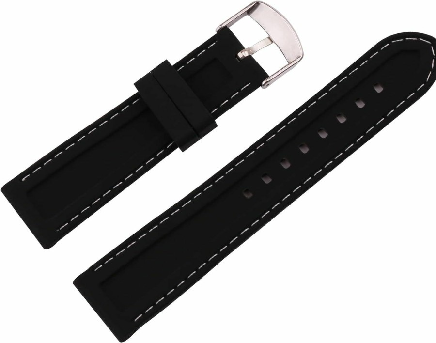 Best MMBAY Anti-Sweat Black Rubber Silicone Watch Band 18Mm 20Mm 22Mm 24Mm 26Mm Sporty Wristband Watch Strap Accessories Match All Watches For Men Women