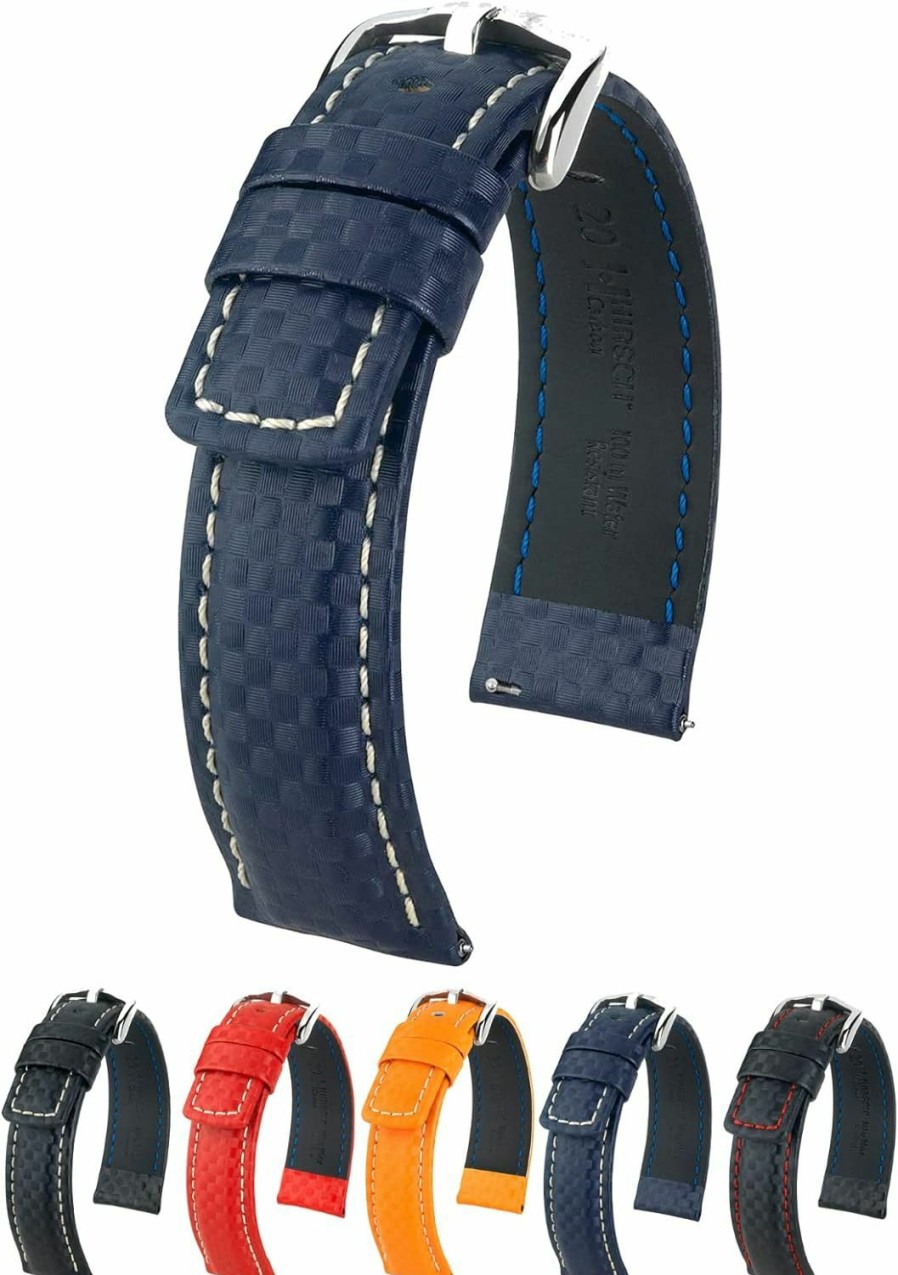 Clearance HIRSCH H Hirsch Carbon Leather Watch Strap - Water Resistant - 18Mm, 20Mm, 22Mm, 24Mm - Length - Attachment/Buckle Width - Quick Release Watch Band