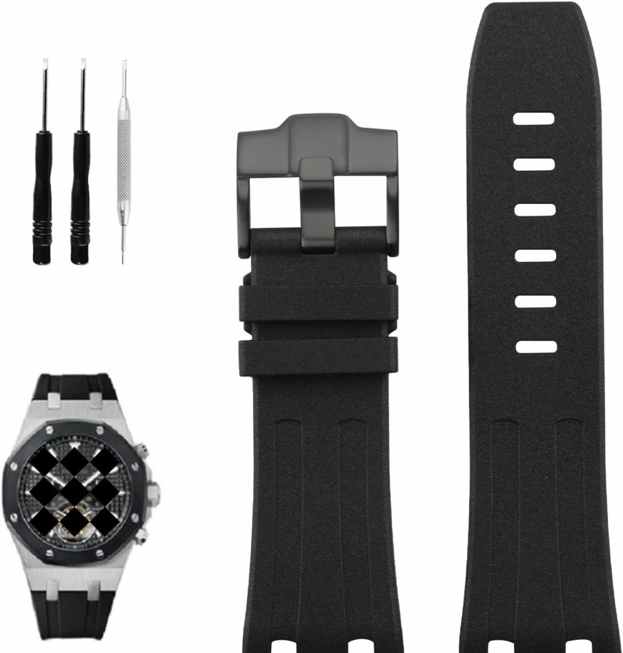 Online XIW Xiw Compatible For 28Mm Audemars Piguet Ap Royal Oak Offshore Watch 15703 15710 15400 26470 26400 Rubber Watch Band Replacement For Men Silicone Wirstband Strap Women Bracelet, Black Buckle