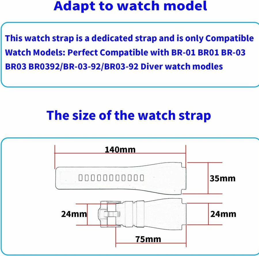 Wholesale MMBAY Mmbay Rubber Watch Bands Replacement Fit For Bell & Ross B&R Br-01 Br01 Br-03 Br03 Br03-92 Diver 24Mm*33Mm Silicone Strap Wirstband For Men And Women Waterproof Bracelet Watch Accessories