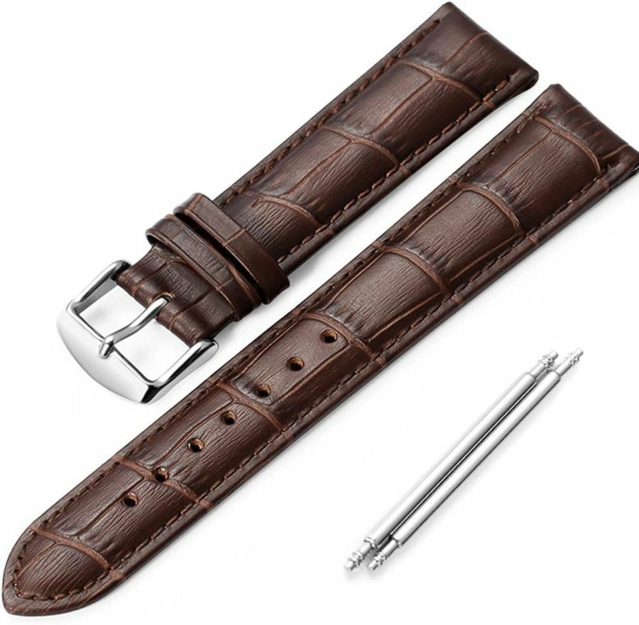 Best iStrap Istrap Leather Watch Band Alligator Grain Calfskin Replacement Strap Stainless Steel Buckle Bracelet For Men Women-18Mm 19Mm 20Mm 21Mm 22Mm 24Mm-Black Brown