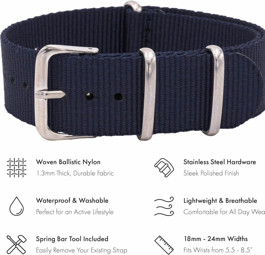 New Benchmark Basics Benchmark Basics Nylon Watch Band - Waterproof Ballistic Nylon One-Piece Military Watch Straps For Men & Women - Choice Of Color & Width - 18Mm, 20Mm, 22Mm Or 24Mm