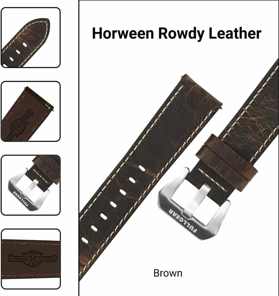 Hot FullGear Fullgear 22Mm Quick Release Genuine Horween Rowdy Leather Watch Replacement Strap Band Bracelet, Stainless Steel Buckle, For Men Women Uni