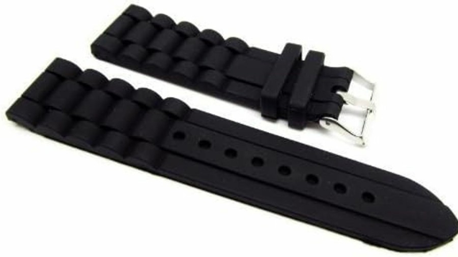 Clearance Cuir De Lyon 24Mm Black Rubber Waterproof Sport Diver Watch Band Strap Fits Fossil Nate