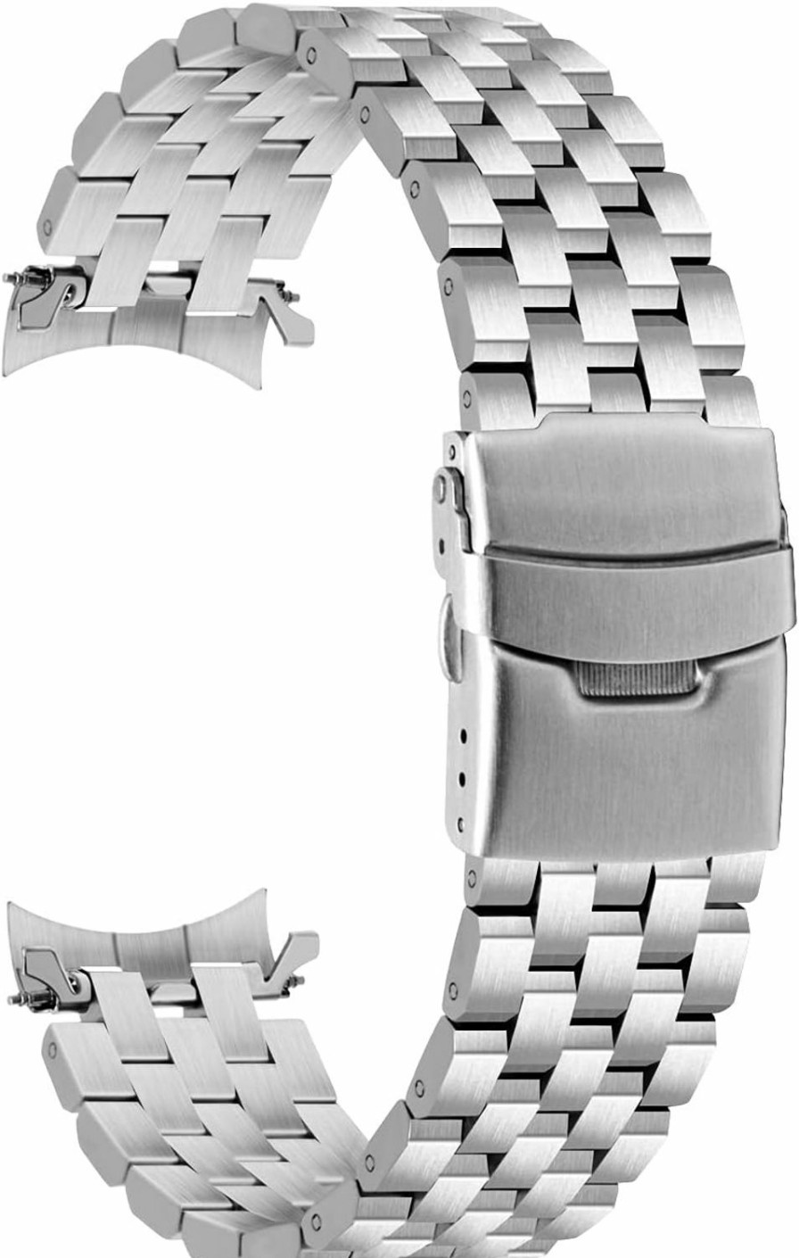 Hot SINAIKE Stainless Steel Watch Band 20Mm 22Mm Adjustable Metal Strap For Women Men Brushed Polished Curved Ends Replacement Bands Silver Black