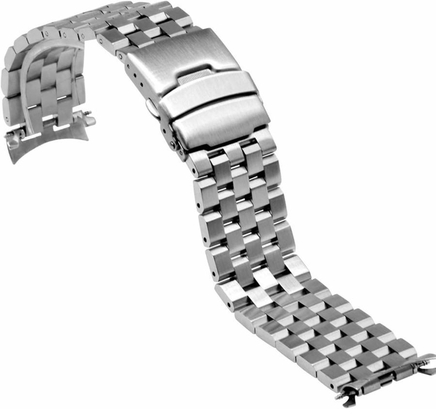 Hot SINAIKE Stainless Steel Watch Band 20Mm 22Mm Adjustable Metal Strap For Women Men Brushed Polished Curved Ends Replacement Bands Silver Black