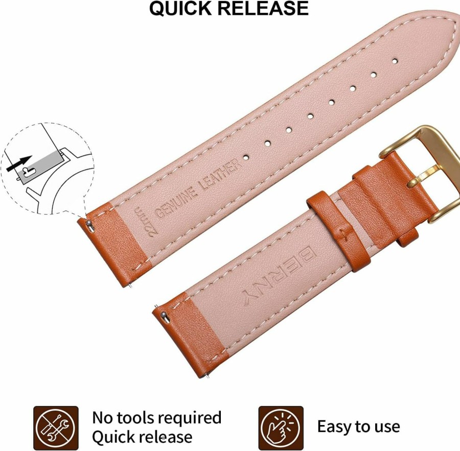 Best berny Berny Quick Release Leather Watch Bands Men'S Women'S Watch Bands Top Genuine Leather Watch Strap For Men Women - 16Mm 18Mm 20Mm 22Mm 24Mm, Black Brown