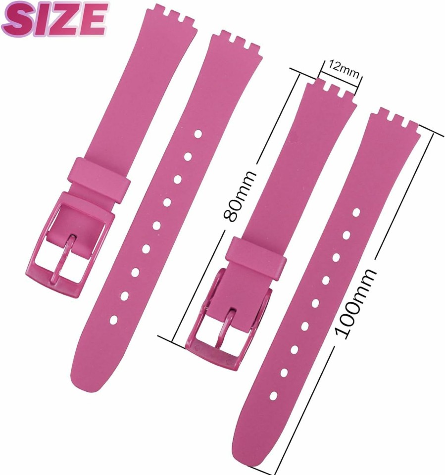 Clearance OliBoPo Replacement 12Mm Waterproof Silicone Rubber Watch Strap Watch Band For Swatch (Rose)