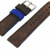 New REV Genuine Crazy Horse Dual Color Leather Watch Replacement Band - Moro Brown/Cobalt Blue 18Mm, 20Mm, 22Mm Or 24Mm