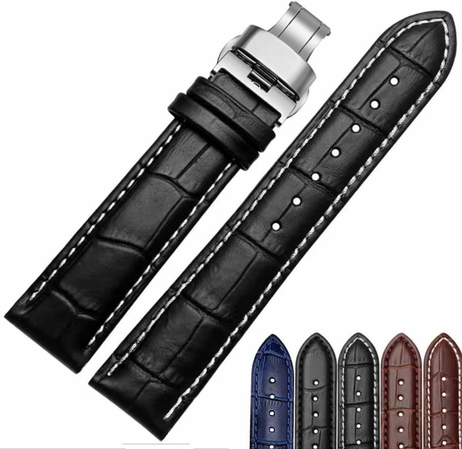 Best Strapseeker Roosevelt Genuine Top Grain Calf Leather Watch Band -Alligator Grain Embossed Leather Replacement Watch Straps-Watch Straps For Men & Women- Black & Brown Watch Straps-Choose Colour-Choose Size