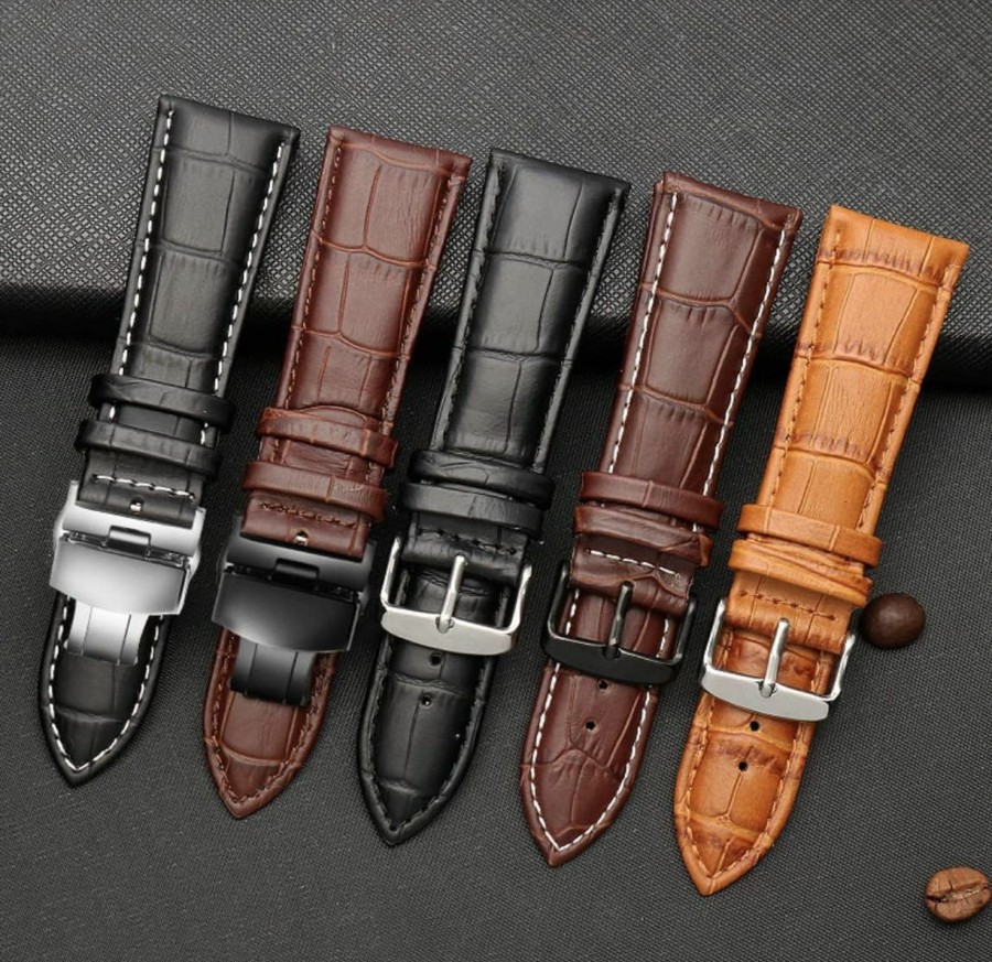 Best Strapseeker Roosevelt Genuine Top Grain Calf Leather Watch Band -Alligator Grain Embossed Leather Replacement Watch Straps-Watch Straps For Men & Women- Black & Brown Watch Straps-Choose Colour-Choose Size