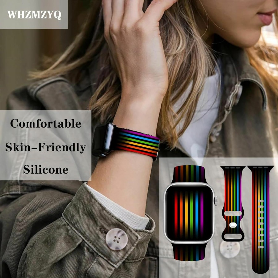 Wholesale WHZMZYQ Lgbt Watch Band Compatible With Apple Watch 38Mm 40Mm 41Mm 42Mm 44Mm 45Mm 49Mm, Rainbow Iwatch Band Silicone Strap Replacement For Wristbands Series 8 7 6 5 4 3 2 1