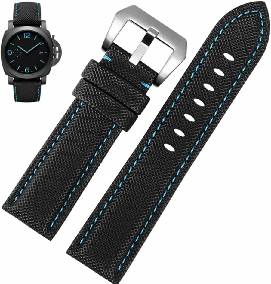 Best Strapseeker Strapseeker Esme Carbon Fibre Embossed Nylon Watch Strap- Wristwatch Band Replacement With Silver Brushed Stainless Steel Pre-V Buckle- Watchband For Men & Women- Black Or Blue Nylon Strap, Choice Of White, Non Luminous Blue, & Beige & Luminous Colors- 24Mm Sizes