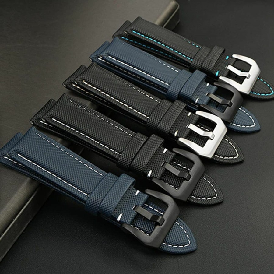 Best Strapseeker Strapseeker Esme Carbon Fibre Embossed Nylon Watch Strap- Wristwatch Band Replacement With Silver Brushed Stainless Steel Pre-V Buckle- Watchband For Men & Women- Black Or Blue Nylon Strap, Choice Of White, Non Luminous Blue, & Beige & Luminous Colors- 24Mm Sizes