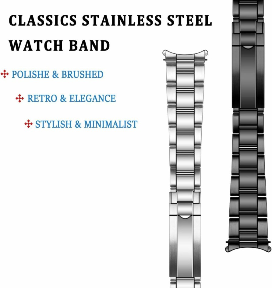 Hot Hstrap 20Mm 22Mm Metal Watch Bands For Men Screw-In Quick Release Curved End Stainless Steel Watch Band Silver Polished Matte Brushed Finish Watch Strap With Solid Adjustable Deployment Buckle