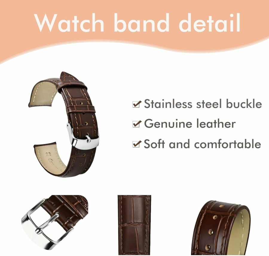 Best Euarnalie Leather Watch Band 20Mm 22Mm Quick Release Watch Bands Genuine Leather Watch Strap For Men Women