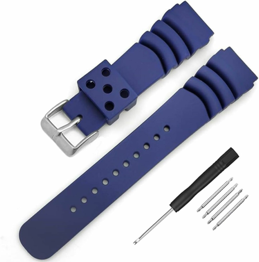 Online Narako Black Silicone Rubber Curved Line Watch Band 20Mm 22Mm Fit For Seiko Watches Replacement Divers Model Sport Watch Strap