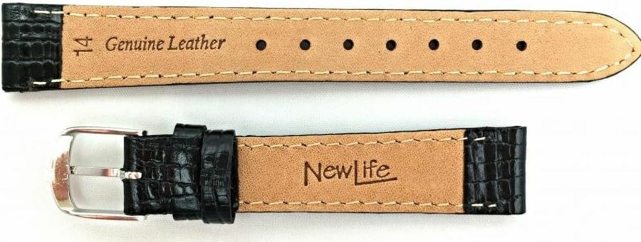 New NewLife 14Mm Black Genuine Leather Watchband | Tail Lizard Grain, Lightly Padded, Replacement Watchstrap That Brings New Life To Any Watch (Ladies Standard Length)