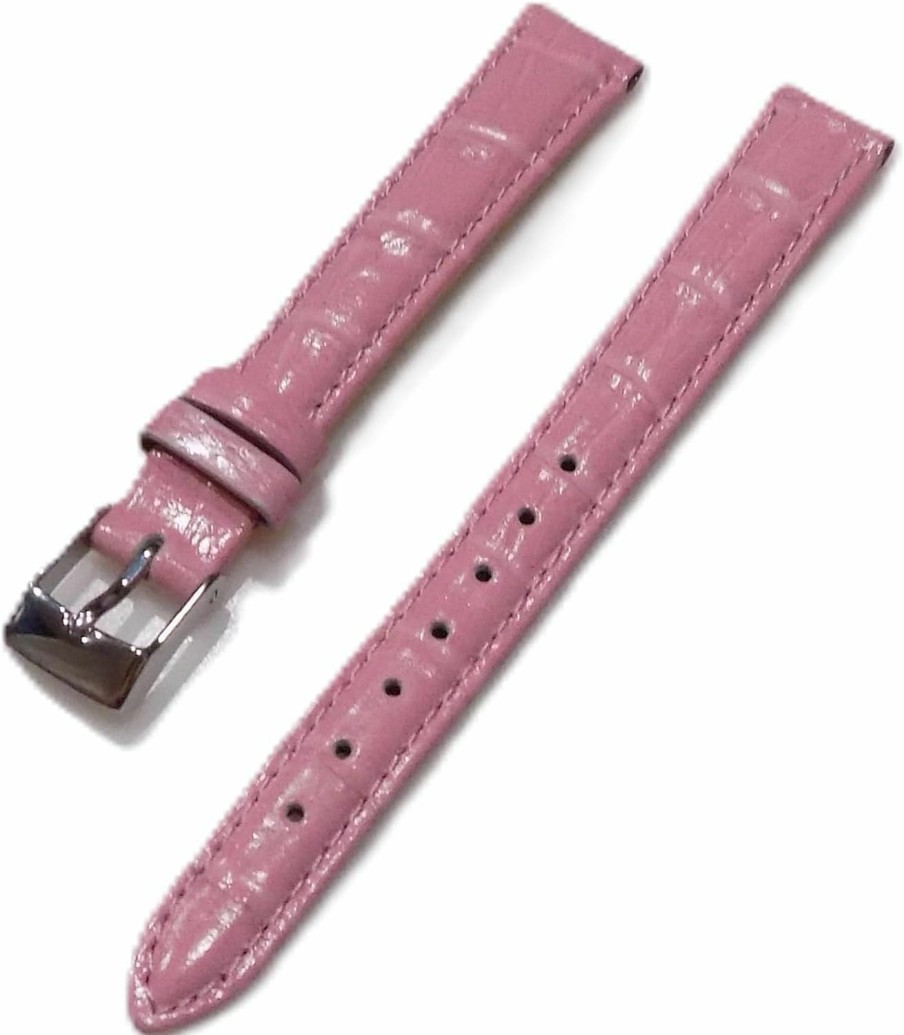 Best Timex Timex 12Mm Pink Genuine Leather Watch Band Embossed Simulated Croco Grain Silver Tone Buckle