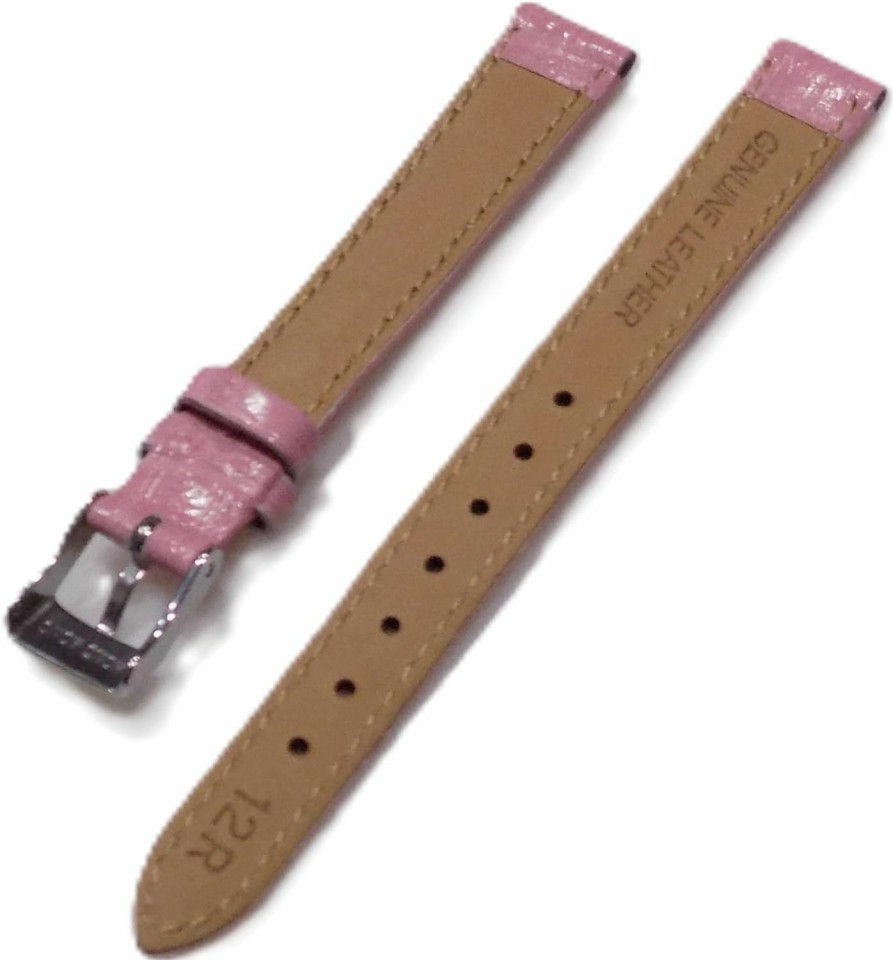 Best Timex Timex 12Mm Pink Genuine Leather Watch Band Embossed Simulated Croco Grain Silver Tone Buckle