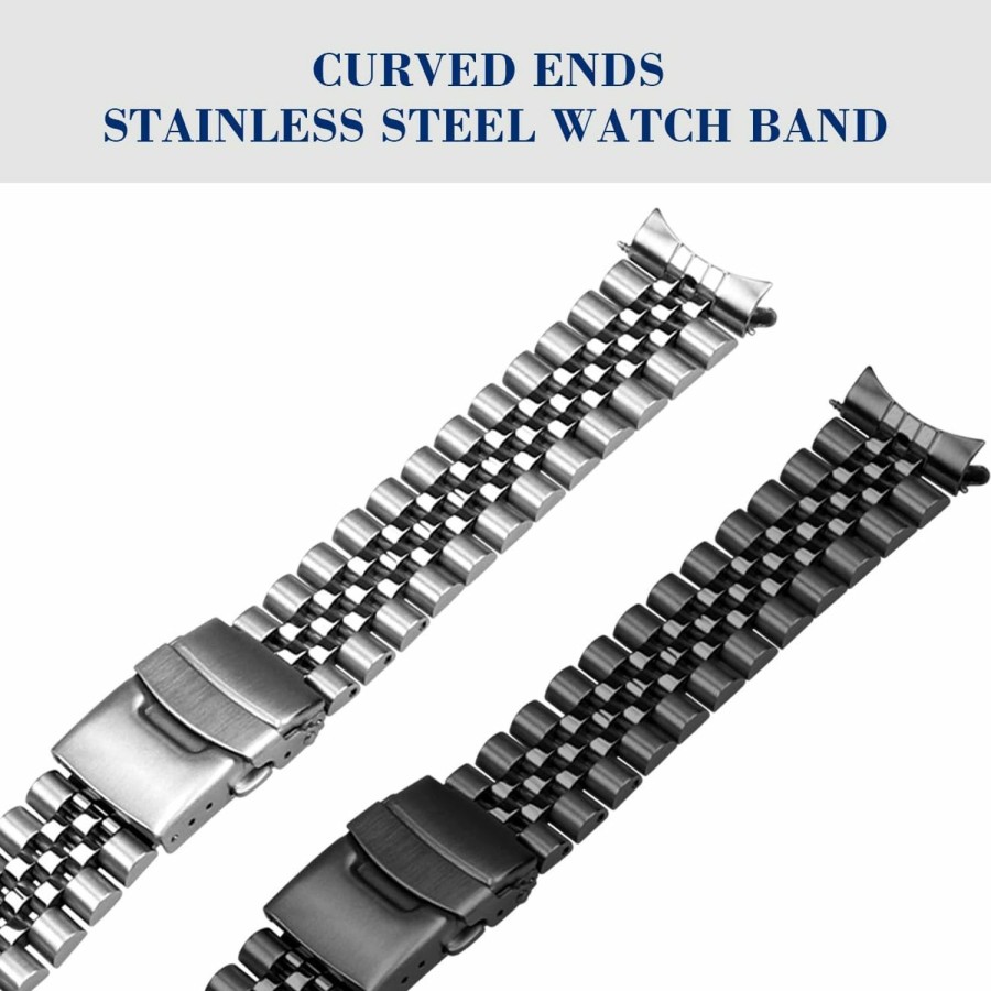 Wholesale Hstrap Metal Watch Bands For Men 20Mm 22Mm 23Mm 24Mm Screw-In Curved End Tapered Stainless Steel Watch Band Polished Matte Brushed Finish Watch Band Strap Silver Black